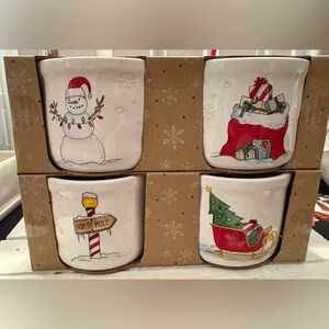 Festive Holiday Ramekin Set with Snowman and Santa Designs